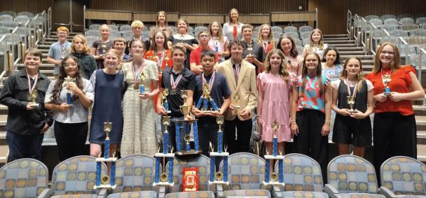 Olney Junior High School’s math and science students did it again at the Texas Math and Science Coaches Association State Competition in San Antonio. Front: Miles Branum, Kate Santibanez, Emerald Edgington, Laney Kimbro, Trent Berngen, Zeph Tejada, Jaxo