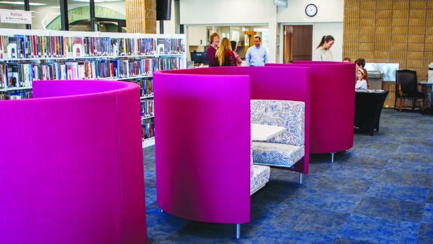 The community came out on Sunday to see the Olney library’s new look, including these study carrels. Photo by Will Sadler