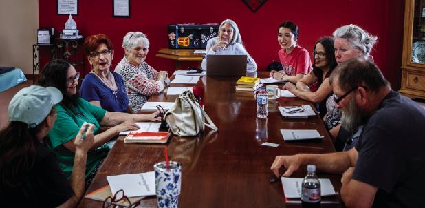 About a dozen writers gathered for the first of three workshops conducted by Olney Enterprise Editor Gina Keating at the Young County Senior Cub Center on June 10. Photo by Will Sadler