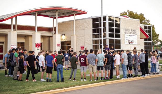 High school band preparing halftime show