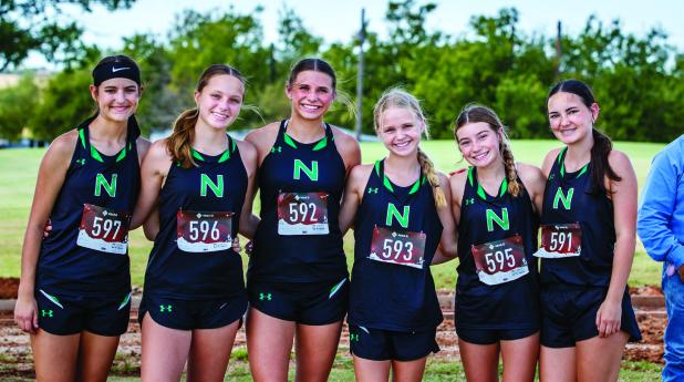The Newcastle Varsity Ladycats X-Country team fought for every yard and earned a second-place finish at the OHS Invitational. NHS Varsity team: Allison Melton, Camren Mallory, Catherine Youngblood, Greenleigh Moore, Kenzie King, Raelyn Bennett, Reese Ribb