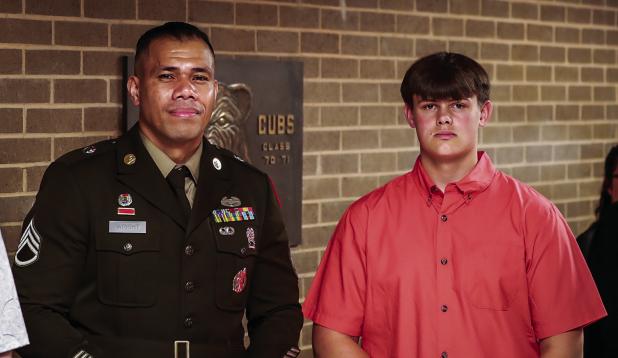 OHS student Donahvin Mullins received special acknowledgement for signing up to join the U.S. Army. Army representative Staff Sergeant Johnathan Wright presented Donahvin with the special award in front of his peers during the Senior Scholarship ceremony.