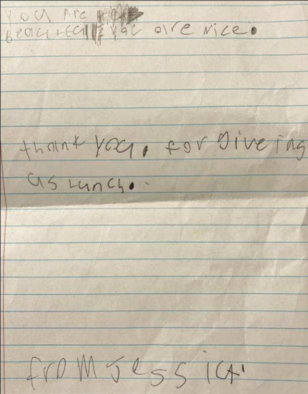 Notes of Thanks from Feeding Program Kids