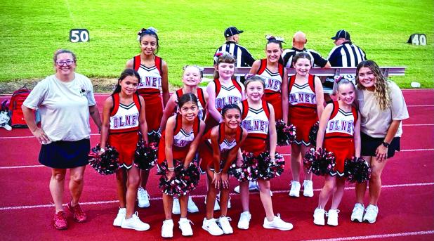 Olney’s Top of Texas Cheer Squad fundraising for uniforms and fees for 22 members with a bake sale last weekend at Stewart’s Food Store and the raffle of a $500 box of meats donated by 3T Meats this week and next. To donate or purchase tickets, contac