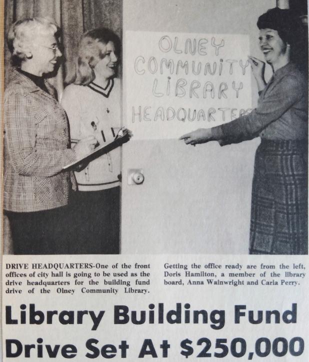 Where it all began: The fund drive for a ‘totally new concept” for a combined school-city library began in Olney with a fund drive in the fall of 1976. Enterprise File Photo