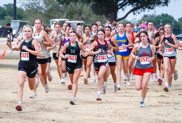 The Newcastle Ladycats ran up front and helped set the pace for the pack during the Olney Invitational. Allison Melton stayed with the lead pack and raced to a second-place finish. Photo by Will Sadler