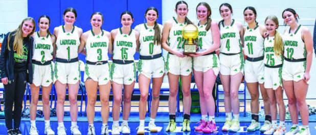 The 2024-25 Ladycats team stands proudly for a photo after capturing the Bi-District Championship. #0 Kenzie King, #1 Camren Mallory, #2 Kinsey Hawkins, #3 Kenna Mahan, #4 Evie May, #11 Emma Hawkins, #12 Jayden Ballard, #15 Rae’Lyn Bennett, #22 Mattie D
