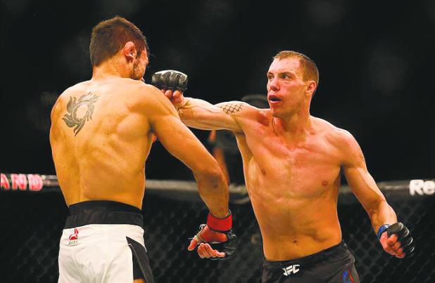 Olney native James Vick lands a punch during a fight against Glaico Franco at UFC 197 in Las Vegas. Vick returns to the Octagon Saturday for his first UFC fight in the Lone Star State.