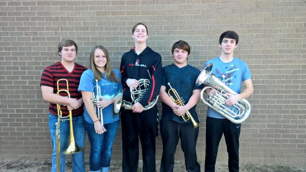 Shown here are Michael Liming, Hayley Ondricek, Brent McCorkle, Tristen Belyeu and Eric Cuba, whose quintet advanced to the UIL State Ensemble and Solo Contest.