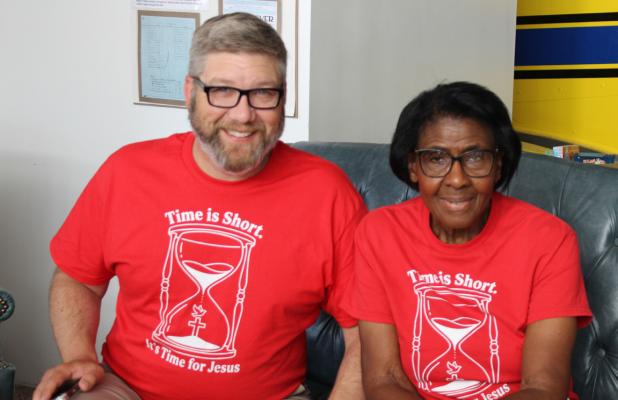 The 28th annual March for Jesus takes place Oct. 3 with a parade starting at Tommy Perkins Park and ending at the First Baptist Church of Olney. FBCO Pastor Dr. Chad Edgington and March for Jesus Founder Verma Fobbs show off this year’s T-shirts at an i