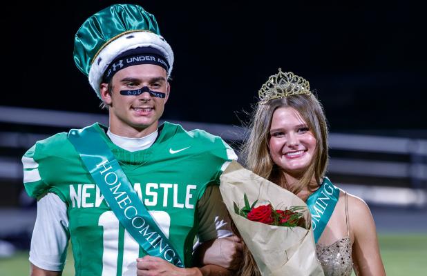The Newcastle Bobcats took on the Guthrie Jaguars in a homecoming contest that ended in a 50-0 blowout for the Bobcats. The Homecoming Queen and Hero were crowned at halftime. Your 2026-27 NHS Homecoming Hero (L) is Keegen Voyles and Homecoming Queen (R) 