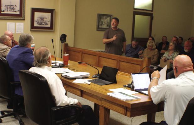 Young County landowner Ryan Mote speaks against the proposed Project Saltworks data center during the public comment period at the June 22 Commissioners Court meeting. The project is opposed by a some citizens, and viewed as a possible solution to the Cou