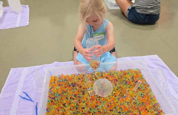 Children ages 4-5 years old explored a variety of sensory stations at Sensory Camp at The Refuge Christian Center in Olney on June 8. The camp was designed to help little ones improve social and intellectual skills. Photo courtesy of The Refuge