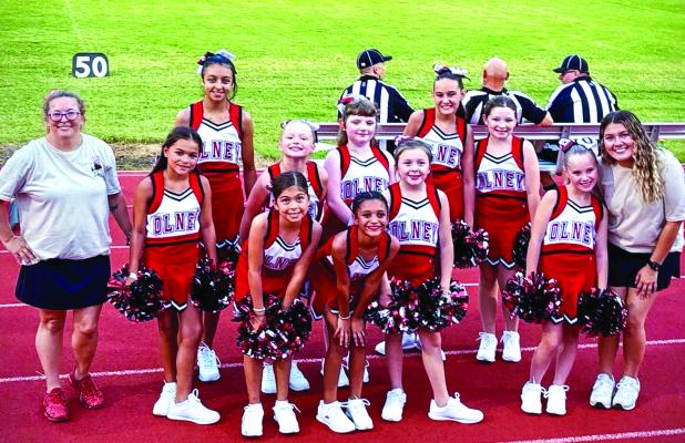 Olney’s Top of Texas Cheer Squad fundraising for uniforms and fees for 22 members with a bake sale last weekend at Stewart’s Food Store and the raffle of a $500 box of meats donated by 3T Meats this week and next. To donate or purchase tickets, contac