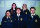 OHS FFA 2024-25 Officers presented awards at the annual banquet. 2024-25 officers were: President- Marlee Lane, Vice President- Tristan Bishop, Secretary- Kaiden Johnson, Treasurer- Jordynn Petty and Reporter- Valerie Hance. Photo by Will Sadler