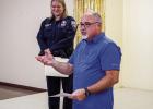 Outgoing Olney Police Chief Dan Birbeck gives a farewell speech during his going away luncheon at the Olney Civic Center on June 20. Chief Birbeck took up his new post as Vernon’s police chief on Monday. You will be missed, Chief Birbeck! Photo by Will 