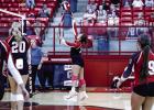 Lady Cub #23 Aubree Englishbee sends a volley across the net towards rival Lady Indian defenders. Photo by Will Sadler