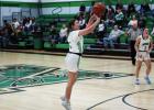 Ladycat #5 Kinzlee Sweat scored 6 points for the night, fighting hard for the Ladycats. Sweat could play a big role this season as her experience grows. Photo by Will Sadler