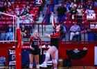 Lady Cub Senior #12 Morgan Simmons sends a volley over the net towards Ladycat defenders. Photo by Will Sadler