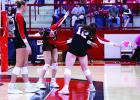 Lady Cubs #9 Oaklan Hopkins and #12 Morgan Simmons perform their new windmill high five during Senior Night. Photo by Will Sadler