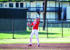 Camdon Cortinez with a pop fly out during the first match up with the Petrolia Pirates. Camdon plays alongside older brother Tucker during the summer league. Photo by Will Sadler