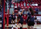 OJH Lady Cub #13 Rilynn Bailey sends a volley over the net against the Lady Indians. Photo by Will Sadler