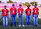 L-R: 7- Damian Hernandez, 5- Kanton Rodgers, 4- Pace Hargis, 3- Domonique Collins-Welty, 2-Jamarcus Collins-Welty. Photo by Will Sadler