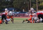 Petrolia Quarterback Cody Cox led the Pirates to a 30-26 victory over the Cubs in Olney Stadium, coming from behind with a grinding running game. Photo by Gina Keating