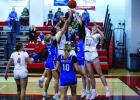 Lady Cubs #20 Natalie Simmons and #24 Angel Turner battle Lady Panther defenders under the bucket. Photo by Will Sadler