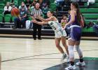 Ladycat #20 Greenleigh Moore had sparks in the passing game for the night. Moore is a good scrambler, and with more time on the boards this season should become a great asset on defense and as a support player for the shooters on the team. Photo by Will S
