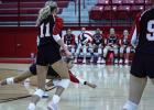 Senior and veteran Lady Cub #3-Bradi Bowers dives to the boards on a dig during the Lady Trojan District matchup. Photo by Will Sadler