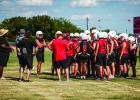 Olney ISD Athletic Director and Head Cub Football Coach Dustin Altmiller instructs Cubs during football practice. Photo by Will Sadler