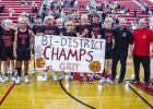 Olney High School Cubs and their coaches celebrate winning the Bi-District Championship in Mineral Wells on Feb. 23. The City of Olney practically shut down to travel to the game to watch the basketball Cubs win the honors, with the City Council and Olney