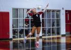 Lady Cub #4 Taylor Cadotte sends a volley to rival Quanah Lady Indians. The Lady Cubs came away with a win in the series, 2-0. Photo by Will Sadler