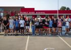 OHS Seniors pose for a photo before painting the street in front of the high school. Left to right: Cheyanne Burger, Makayla Strawbridge, Blaize DeVries, Kaydence Tackett, Case Gray, Ariel Herrera, Benjamin Baran, Ryder Lisle, Alyvia Vega, Josh Hart, Bray