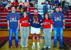 OHS Senior Cub #24 Peyton Bedford was escorted by [L-R] Alex Bedford, Ashley Bedford, Marissa Sandlin and Jeremiah Sandlin. Favorite memory: anytime he gets to step on the court with his best buds. Advice for younger players: enjoy the time you have and p