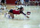 Lady Cub #19 Braelyn Casteel, shown with a dig against rival Lady Pirates, was chosen as player of the game. | Photo by Will Sadler
