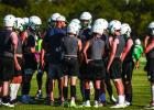 Assistant Football Coach/Head Boys Basketball Coach James King addresses Bobcat players during practice. Photo by Will Sadler