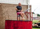 Most who attended the Olney Athletic Booster Club’s Tailgates and Tacos agreed the dunk tank was the most popular booth at the event. Taking one for the team Olney Junior High School Principal Ed Berngen took his turn as the dunked.