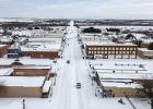 The City of Olney, looking down Main Street from the west, caught several inches of snow and ice during Winter Storm Fern, The storm caused hazardous conditions across North Texas during the weekend of Jan. 24-25. The snow and ice lingered all of the foll