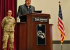 American Legion District 13 Commander Chris Garcia speaks at Sheppard Air Force Base in Wichita Falls last month. Photo by Heather Garcia