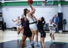 Ladycat #1 Camren Mallory draws one of many fouls from a Lady Greyhound defender. Photo by Will Sadler