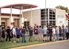 High school band preparing halftime show
