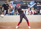 OHS Lady Cub #12 Oaklan Hopkins at bat against Knox City during the OISD softball Tourney. Photo by Will Sadler