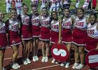 The Olney High School cheerleaders accompanied the Cubs to Quanah for their first game in district play. Photo by Ashley Bint