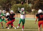 A Bobcat defender takes advantage of a rushed Rotan quarterback with an interception. Photo by Will Sadler