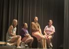 Summer Branum, Stormie Harris, Karyna Balch, and Catherine Smith run their lines during a recent rehearsal for the Graham Regional Theatre’s production of “Little Shop of Horrors,” opening Friday and running through Sunday. Photo courtesy of GRT