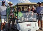 The McClatchy Golf Tournament kicked off the last weekend in May. L-R: Mace McClatchy, Kent McClatchy (holding granddaughter Gracie), Glenda Bowen, Robbie Little, Jim Bowen, Syndal McClatchy, Chase McClatchy, Cole McClatchy. Kent and Syndal are the aunt a