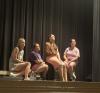 Summer Branum, Stormie Harris, Karyna Balch, and Catherine Smith run their lines during a recent rehearsal for the Graham Regional Theatre’s production of “Little Shop of Horrors,” opening Friday and running through Sunday. Photo courtesy of GRT